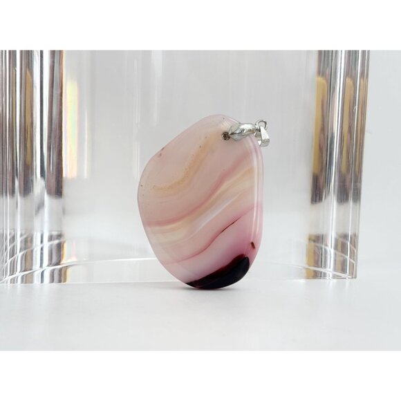 Apricot Polished Banded Agate Crystal Free-Form Sterling Silver Vintage Pendant - Picture 10 of 12